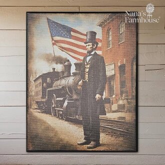 Patriotic Lincoln At Train Station Canvas Print