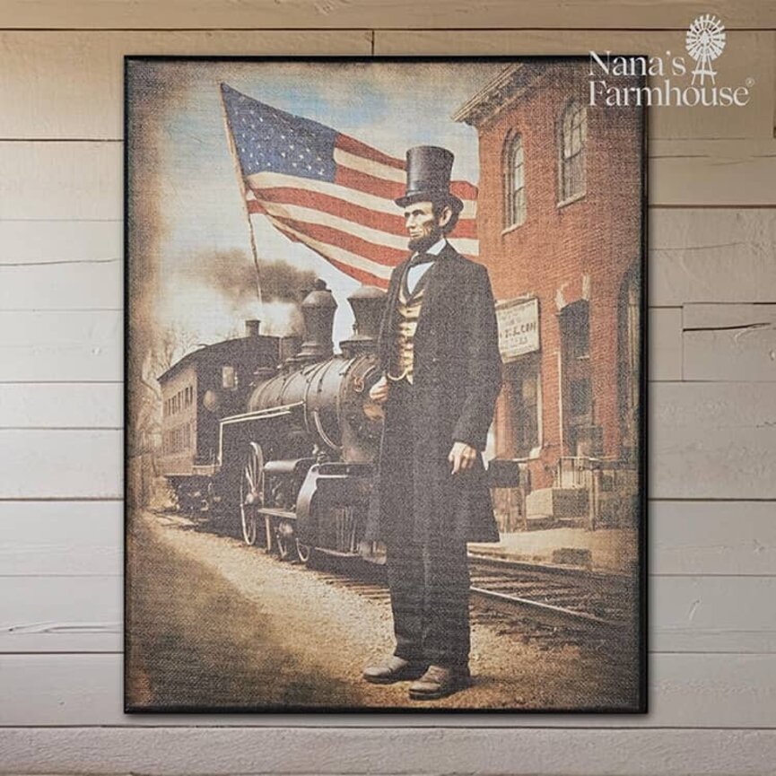 Patriotic Lincoln At Train Station Canvas Print - 8" x 10"