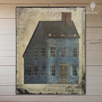 Blue Saltbox House on Canvas