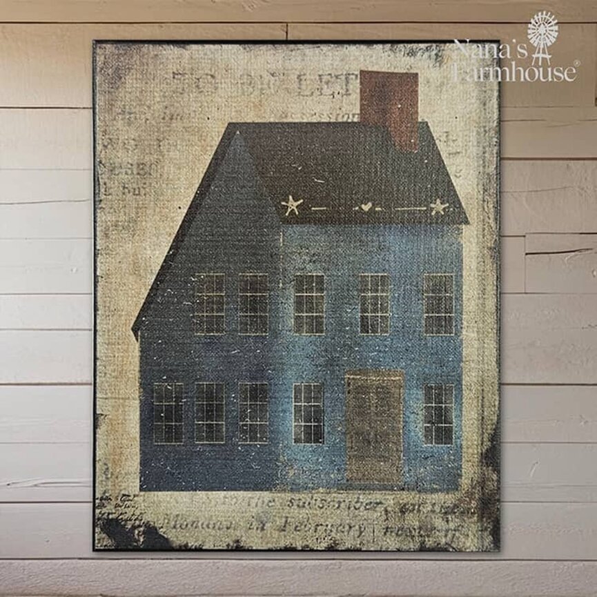 Blue Saltbox House on Canvas Print - 8" x 10"