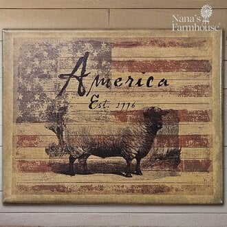 America with Flag & Sheep Canvas Print