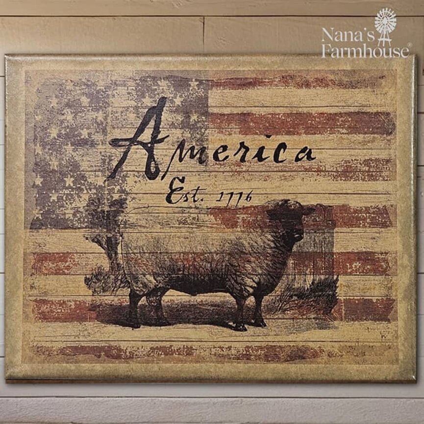 America with Flag & Sheep Canvas Print - 8" x 10"