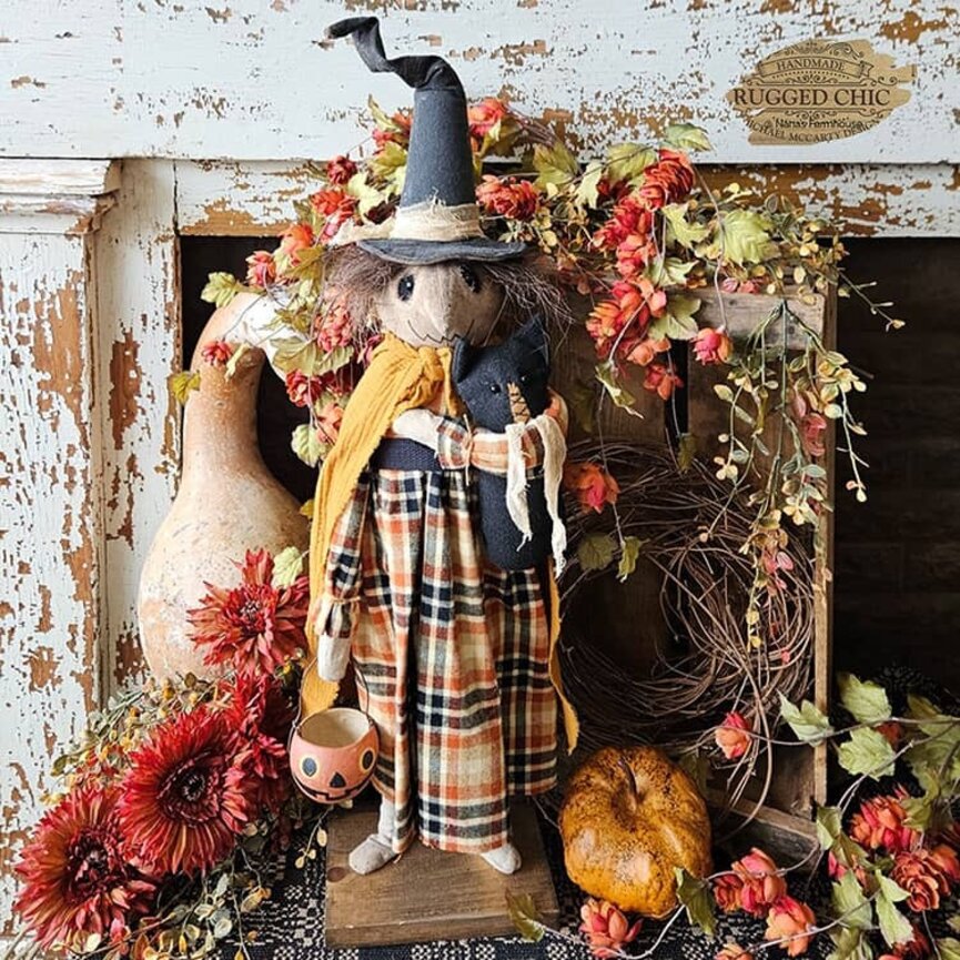 Agnes the Witch Doll with Black Cat & Pumpkin Bucket - 31"