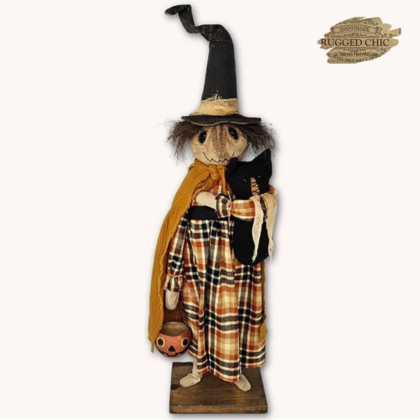Agnes the Witch Doll with Black Cat & Pumpkin Bucket - 31"