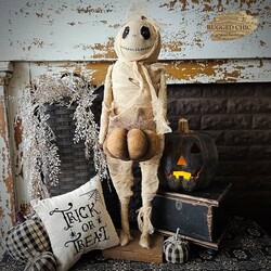 Rugged Chic Mummy  Wrapped In Gauze Holding Pumpkin - 30"