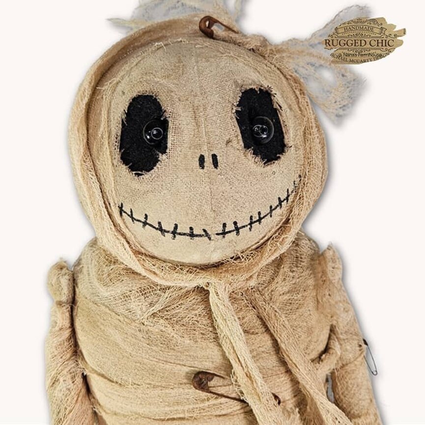 Rugged Chic Mummy  Wrapped In Gauze Holding Pumpkin - 30"