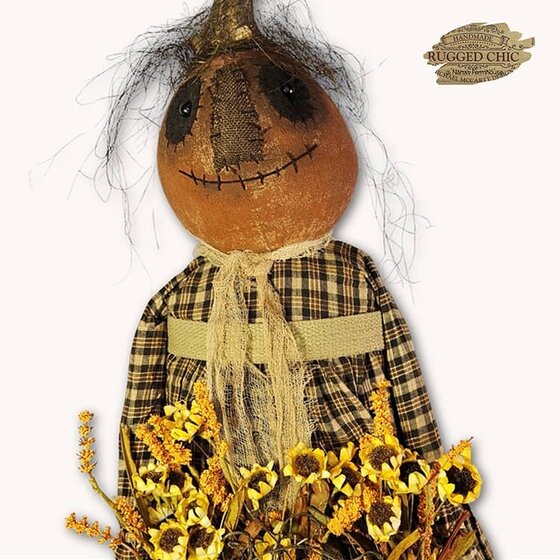 Pumpkin Girl Doll with Basket Of Flowers - 31"