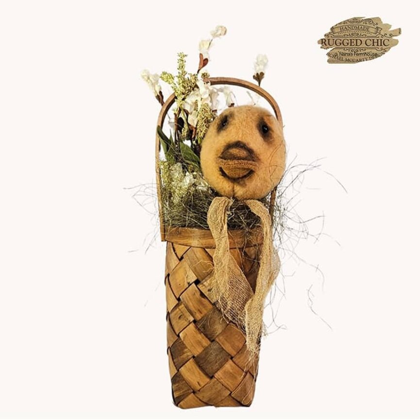 Duck Doll In Basket with Flowers - 17"