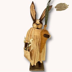 Girl Rabbit in Polka Dot Dress Holding Carrot & Bag Flowers - 32"