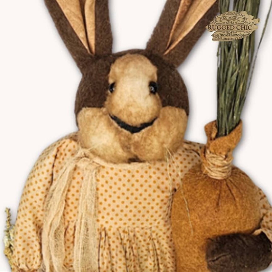 Girl Rabbit in Polka Dot Dress Holding Carrot & Bag Flowers - 32"