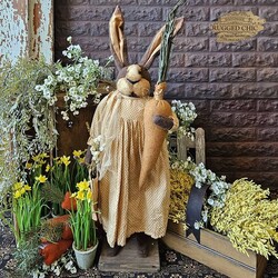 Girl Rabbit in Polka Dot Dress Holding Carrot & Bag Flowers - 32"