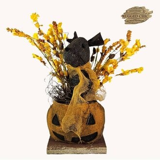 Mouse In Pumpkin with Yellow Flowers - 13"