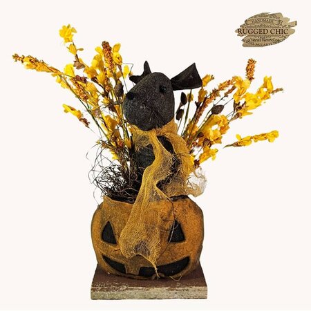 Mouse In Pumpkin with Yellow Flowers - 13"