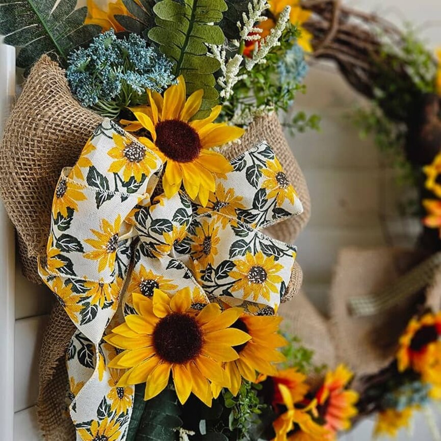 Sunflowers & Crow Grapevine Floral Wreath