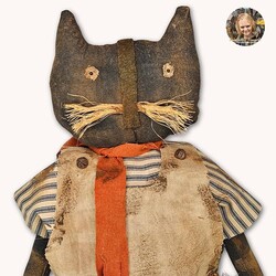 Delilah Cat Navy Ticking Dress with Be Thankful Pumpkin - 22"