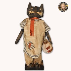 Delilah Cat Navy Ticking Dress with Be Thankful Pumpkin - 22"