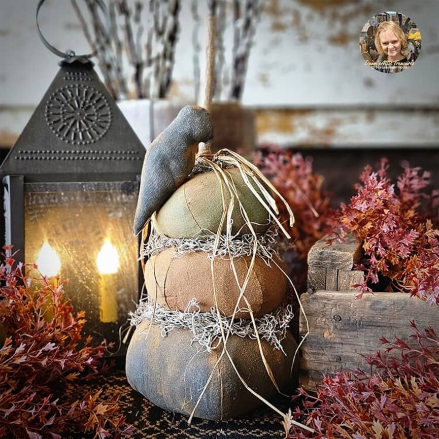 Green, Orange, Brown Pumpkin Triple Stack with Crow - 11" x 24"