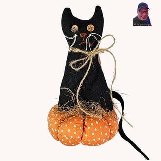 Black Cat On Orange Pumpkin - 8"