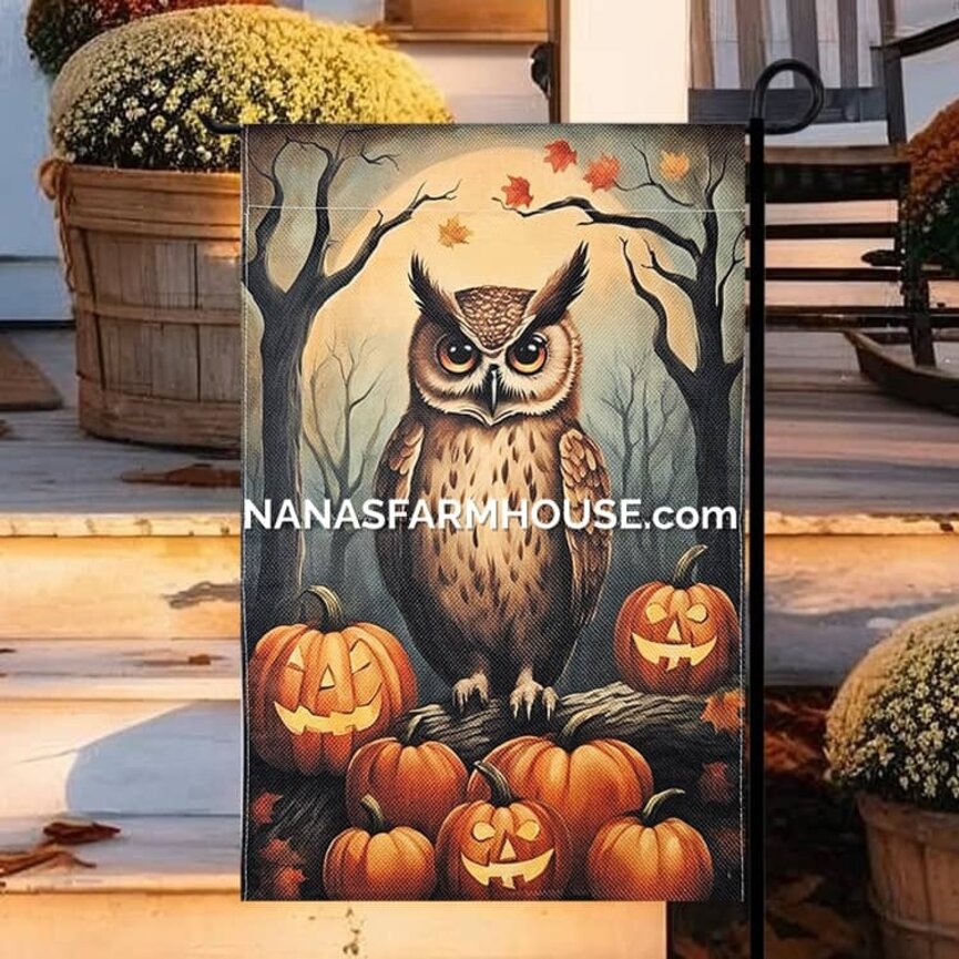 Halloween Owl Garden Flag Double Sided - 17.25" x 12.5"