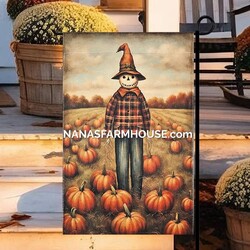 Scarecrow with White Face & Pumpkins Double Sided Garden Flag - 17.25" x 12.5"