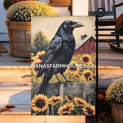 Crow Sunflower Garden Flag Red Barn Double Sided - 17.25" x 12.5"