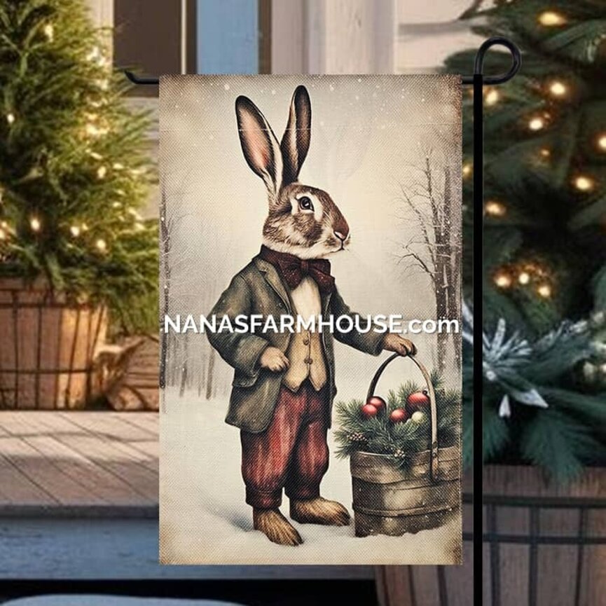 Standing Rabbit with Ornaments Garden Flag - 17.25"