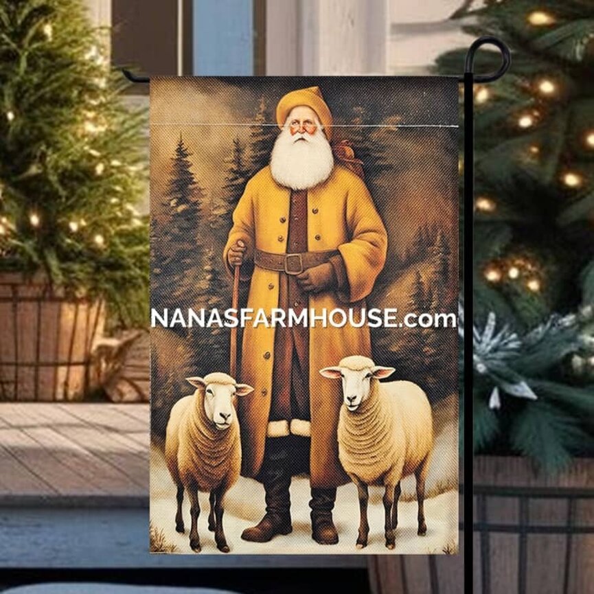 Primitive Shepherd Santa Garden Flag - 17.25"