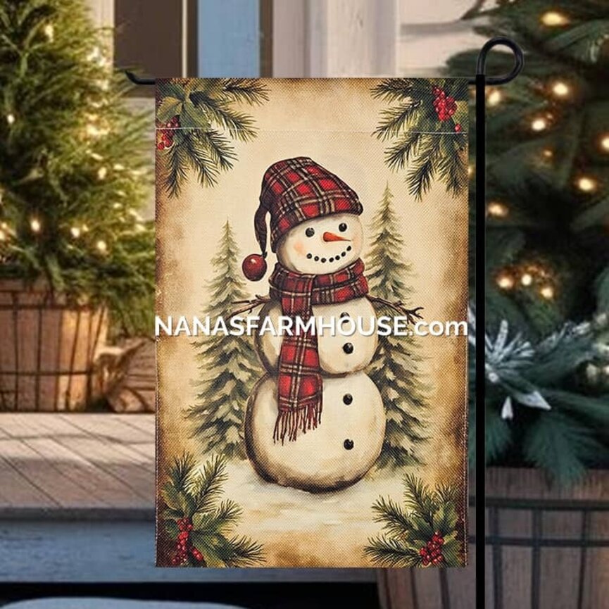 Snowman In Pines Garden Flag - 17.25" x 12.5"