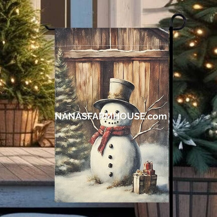 Snowman Garden Flag with Gifts Double Sided - 17.25" x 12.5"