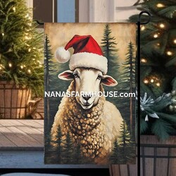 Santa Hat Sheep Double Sided Garden Flag - 17.25"