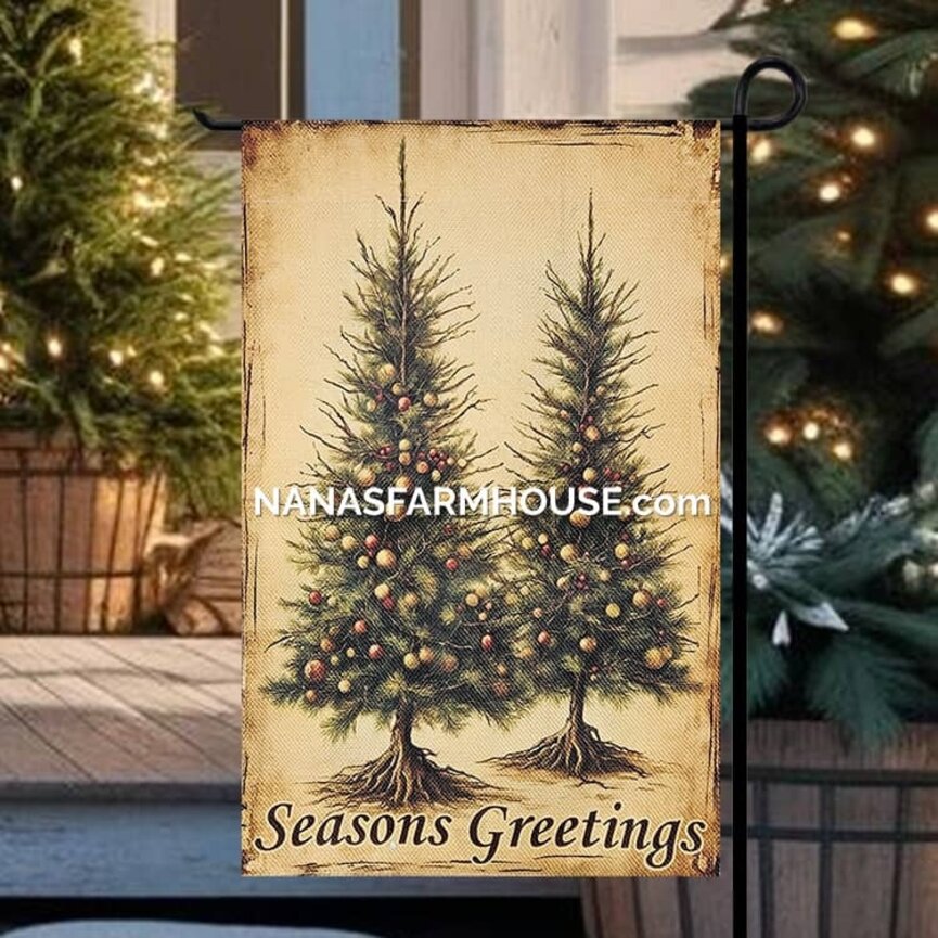 Seasons Greetings with Trees Double Sided Garden Flag - 17.25" x 12.5"