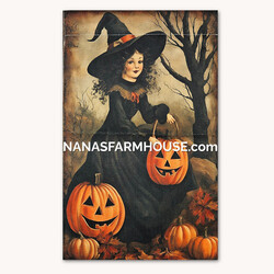 Whimsical Good Witch Garden Flag Jack O Lanterns Double Sided - 17.25" x 12.5"