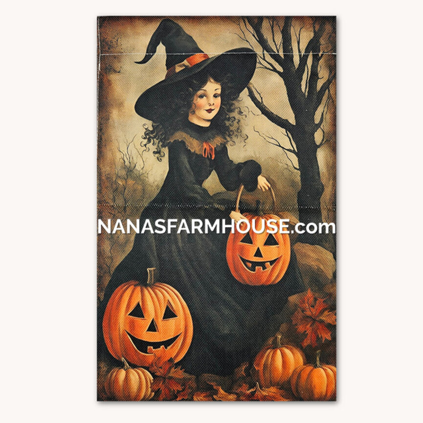 Whimsical Good Witch Garden Flag Jack O Lanterns Double Sided - 17.25" x 12.5"