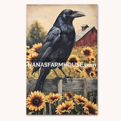 Crow Sunflower Garden Flag Red Barn Double Sided - 17.25" x 12.5"