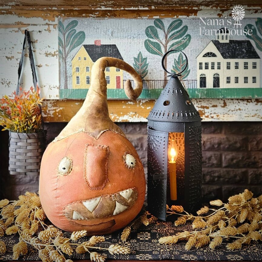 Prim Funky Face Pumpkin Head Orange - 22" x 43"