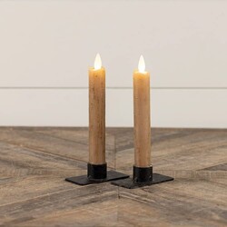 Moving Flame Taper Candle Beige Set of Two - 6.75"