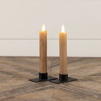 Beige Moving Flame Taper Candle - Set of Two