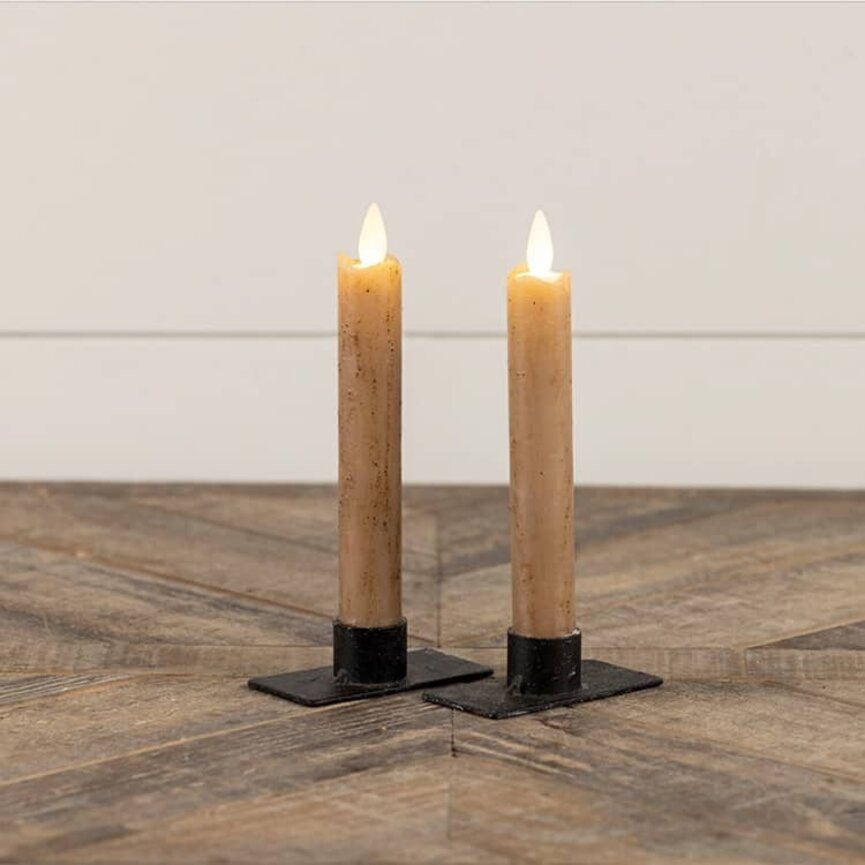 Moving Flame Taper Candle Beige Set of Two - 6.75"