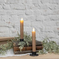 Moving Flame Taper Candle Beige Set of Two - 6.75"