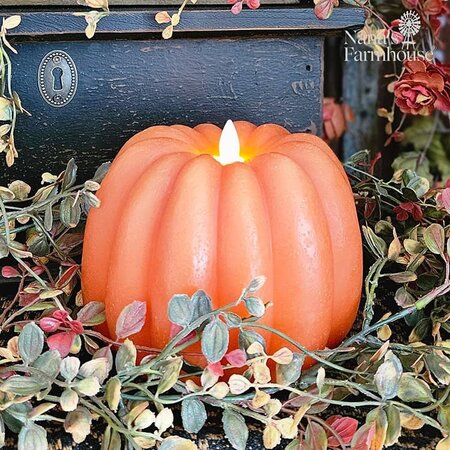 Orange Pumpkin Moving Flame LED Candle - 5"
