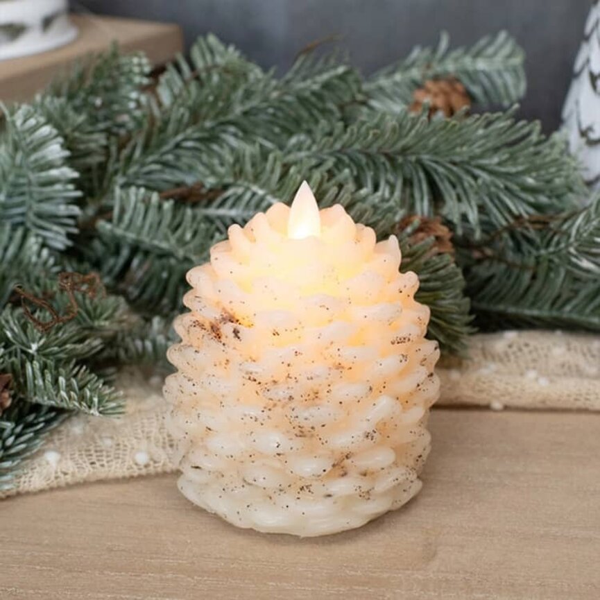 Moving Flame Cream Pinecone Candle - 4.25" x 3.5"