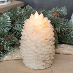Moving Flame Cream Pinecone Candle - 6" x 3.5"