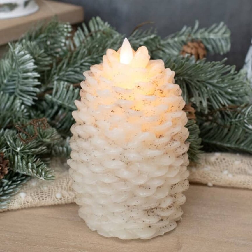 Moving Flame Cream Pinecone Candle - 6" x 3.5"