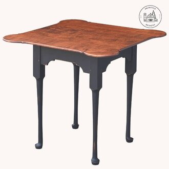 Porringer Game Table with Tiger Maple Top & Black Rubbed Legs