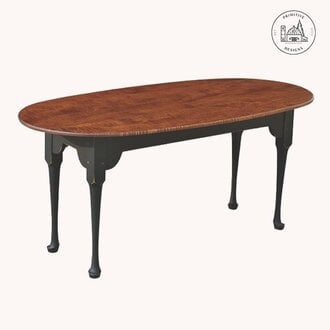 Oval Coffee Table with Tiger Maple Top with Black Painted Legs
