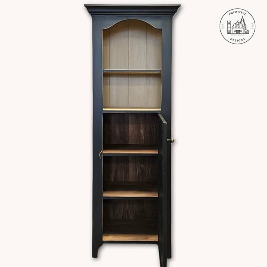 Archbold Cupboard Black with Linen White Interior - 73" X 23" X 12"