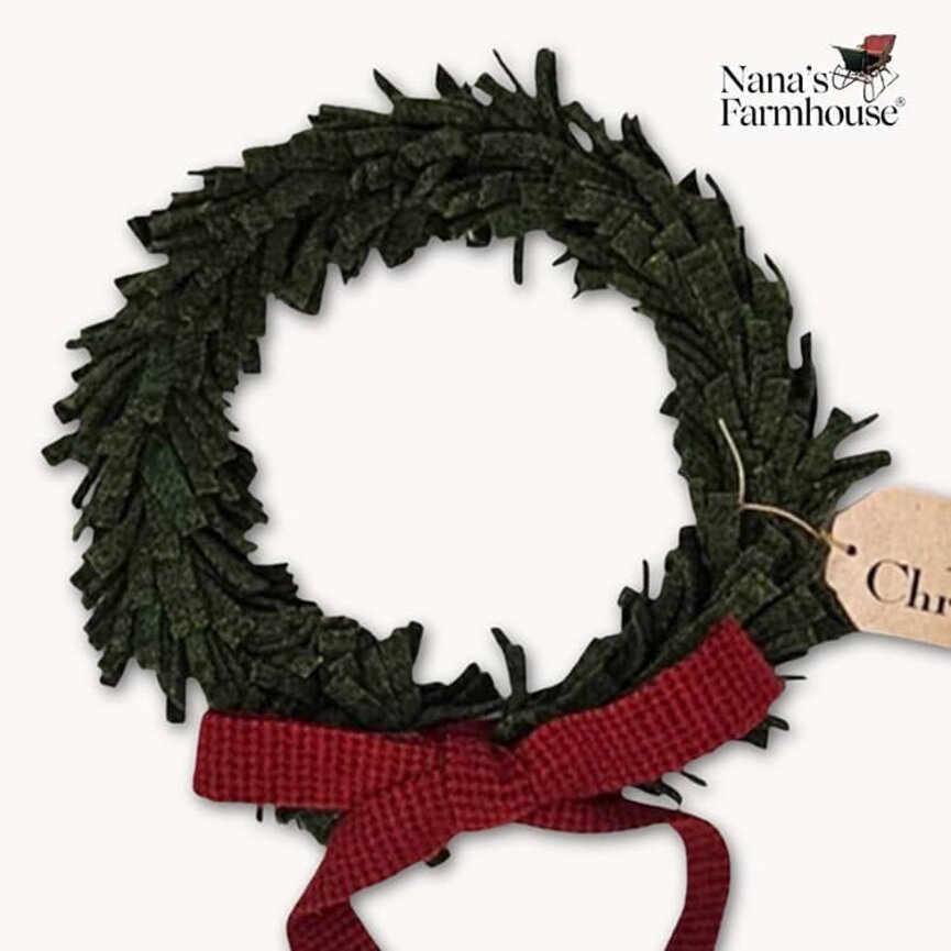 Wool Felt Wreath Gallaway Girl with Seeded Strawberry Bow