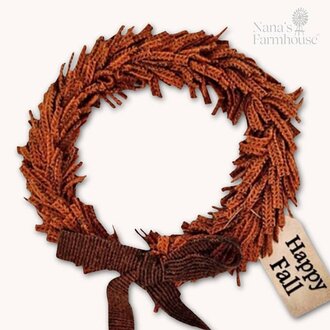 Autumn Wool Wreath Seeded Squash with Brown Bow