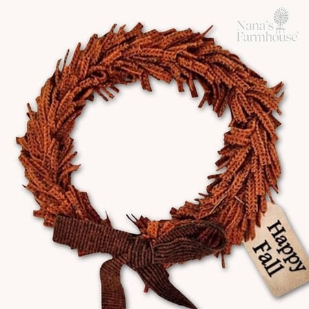 Autumn Wool Wreath Seeded Squash with Brown Bow