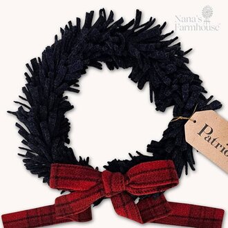 Navy Wool Felt Wreath with Red Velvet Bow